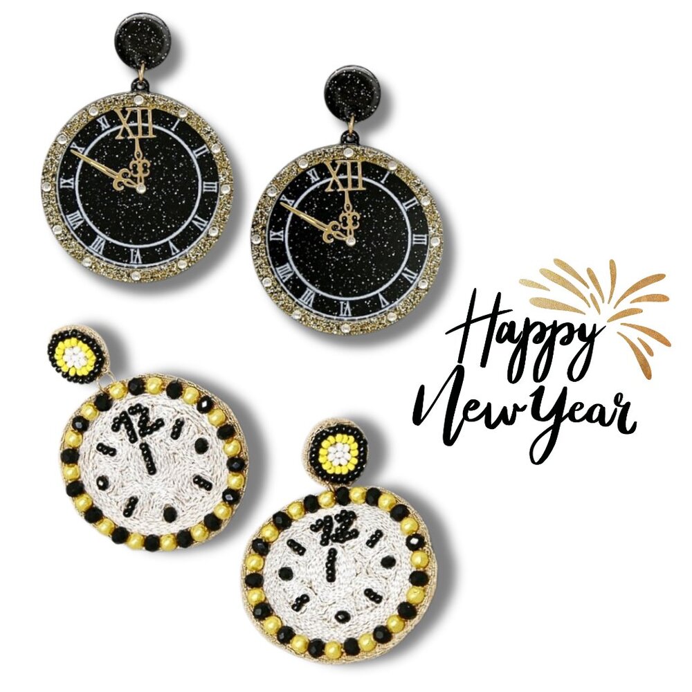 New Years Eve Celebration Almost Midnight Clock Theme Earrings - SET OF 2 - NEW